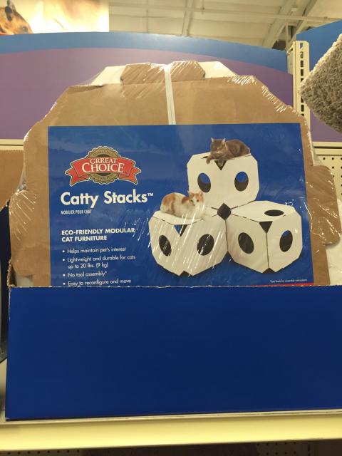 This is the packaging for 'Catty-Stacks' that Meowmuh bought for us.