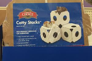 CATTY-STACKS AT PETSMART This is the packaging for 'Catty-Stacks' that Meowmuh bought for us.